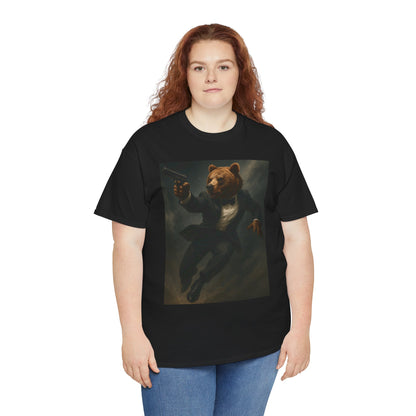 Spy Bear Graphic Tee, Unisex Heavy Cotton Shirt, Cool Casual Wear, Unique Gift for Animal Lovers, Perfect for Parties