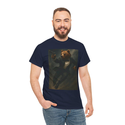 Spy Bear Graphic Tee, Unisex Heavy Cotton Shirt, Cool Casual Wear, Unique Gift for Animal Lovers, Perfect for Parties