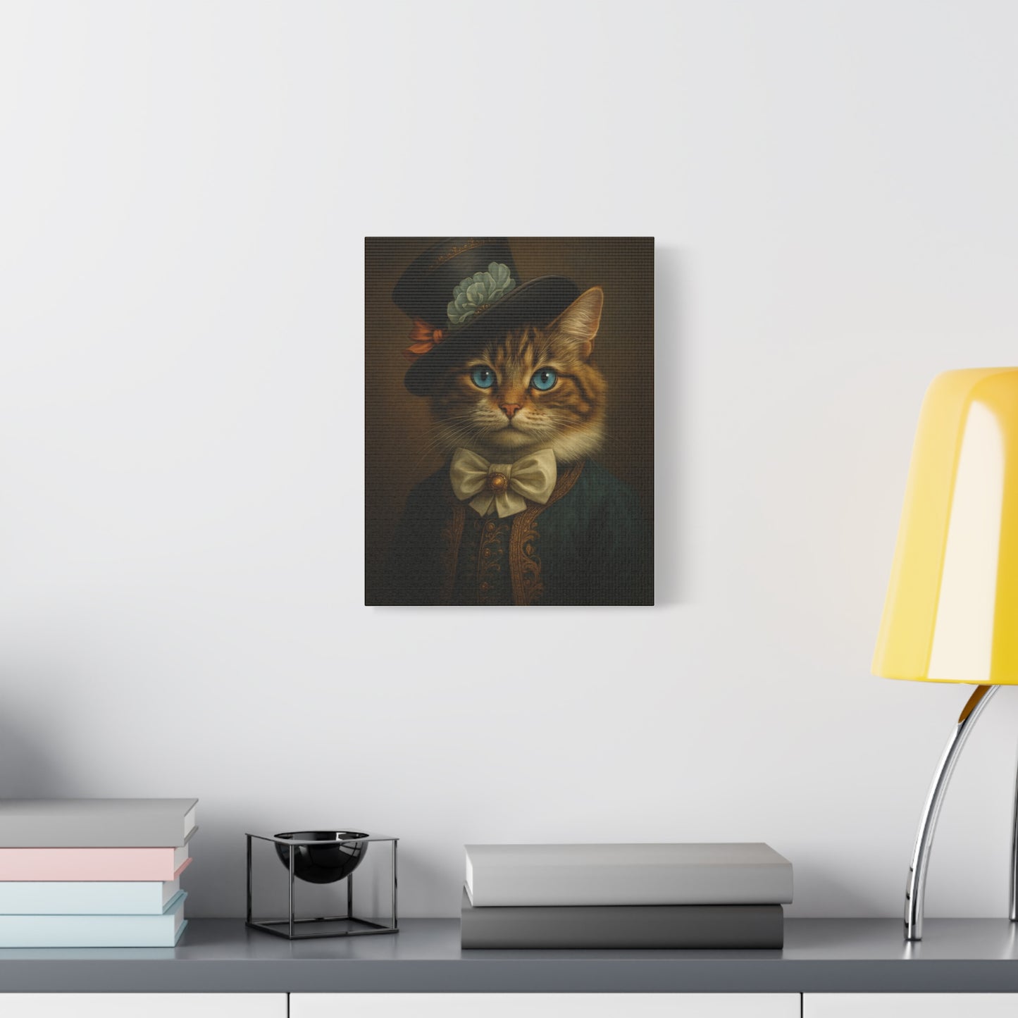 Canvas Wall Art, Whimsical Cat in Fancy Attire, Stretched Matte Canvas Print, Home Decor, Cat Lover Gift, Animal Artwork, Unique