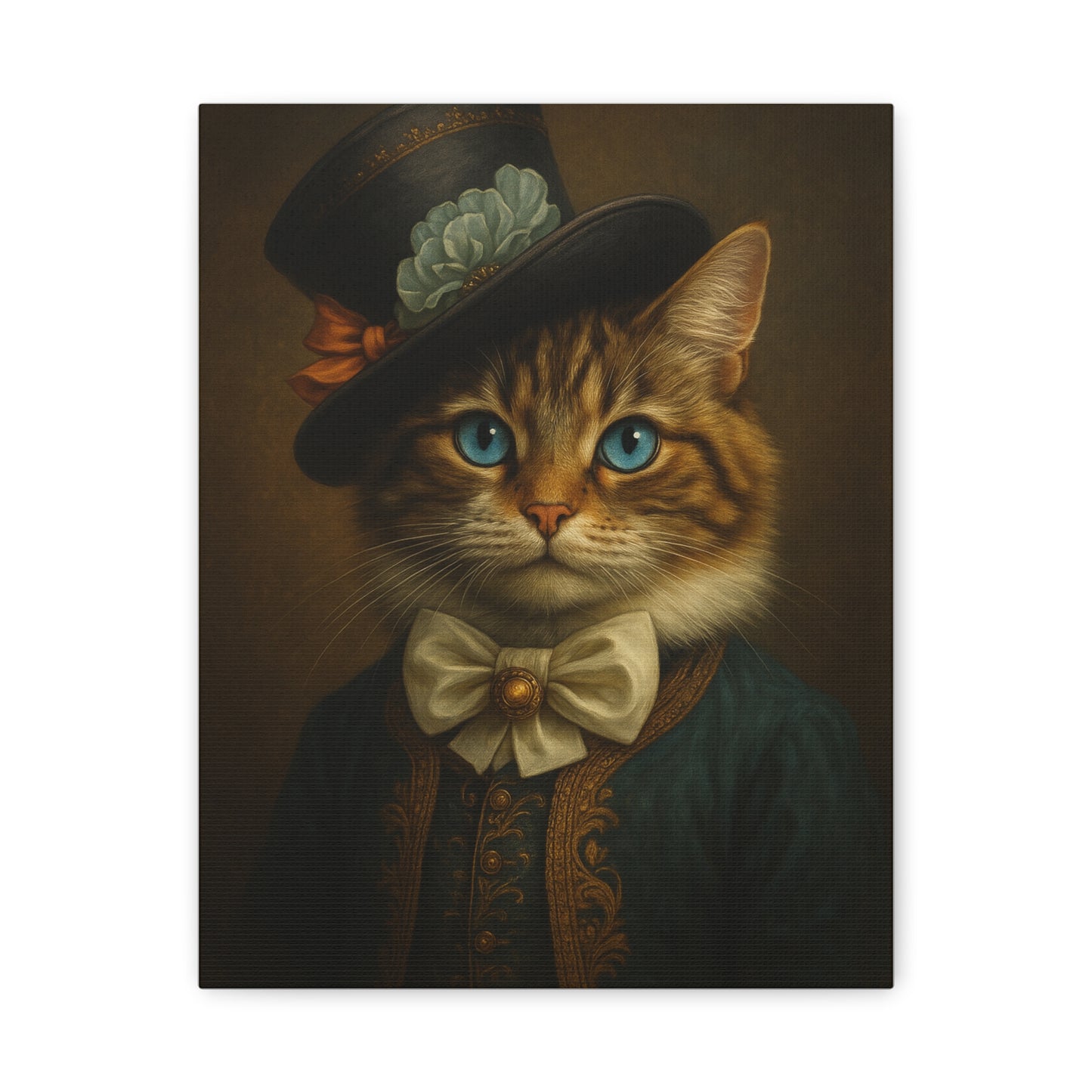 Canvas Wall Art, Whimsical Cat in Fancy Attire, Stretched Matte Canvas Print, Home Decor, Cat Lover Gift, Animal Artwork, Unique