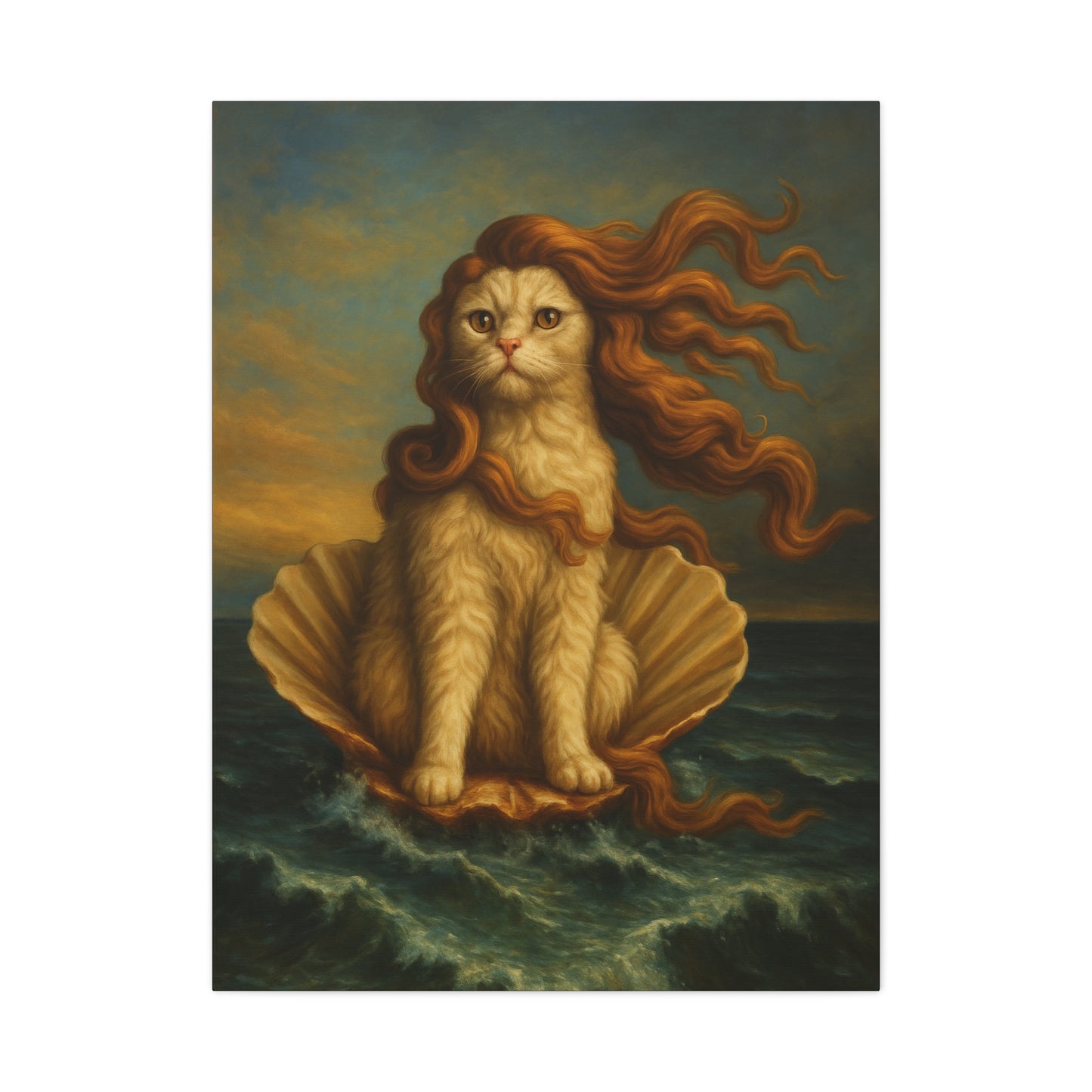 Venus Whimsical Cat Print, Feline Decor, Pet Lover Gift - Stretched Matte Canvas 1 25", Home Decor, Cat Wall Decor