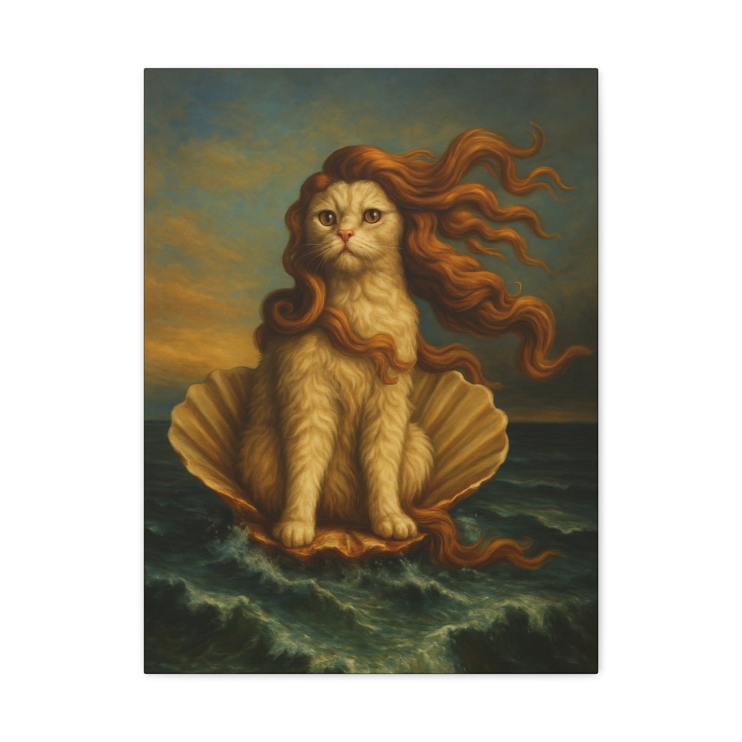 Venus Whimsical Cat Print, Feline Decor, Pet Lover Gift - Stretched Matte Canvas 1 25", Home Decor, Cat Wall Decor