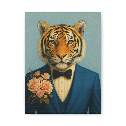 Canvas Art, Tiger Wedding Portrait, Colorful Whimsical Print, Matte Stretched 1 25" Decor