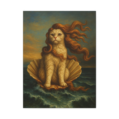Venus Whimsical Cat Print, Feline Decor, Pet Lover Gift - Stretched Matte Canvas 1 25", Home Decor, Cat Wall Decor