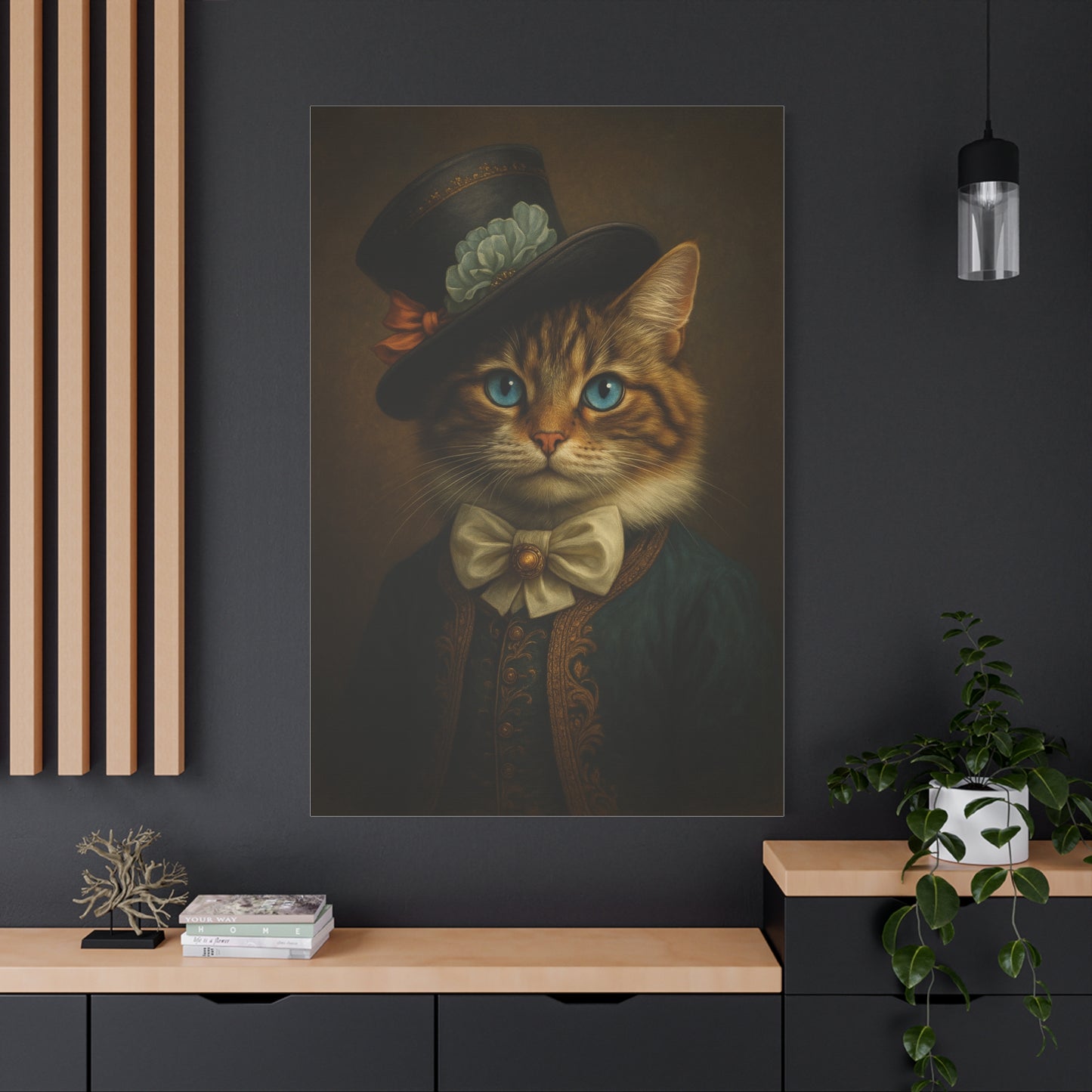 Canvas Wall Art, Whimsical Cat in Fancy Attire, Stretched Matte Canvas Print, Home Decor, Cat Lover Gift, Animal Artwork, Unique