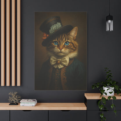Canvas Wall Art, Whimsical Cat in Fancy Attire, Stretched Matte Canvas Print, Home Decor, Cat Lover Gift, Animal Artwork, Unique