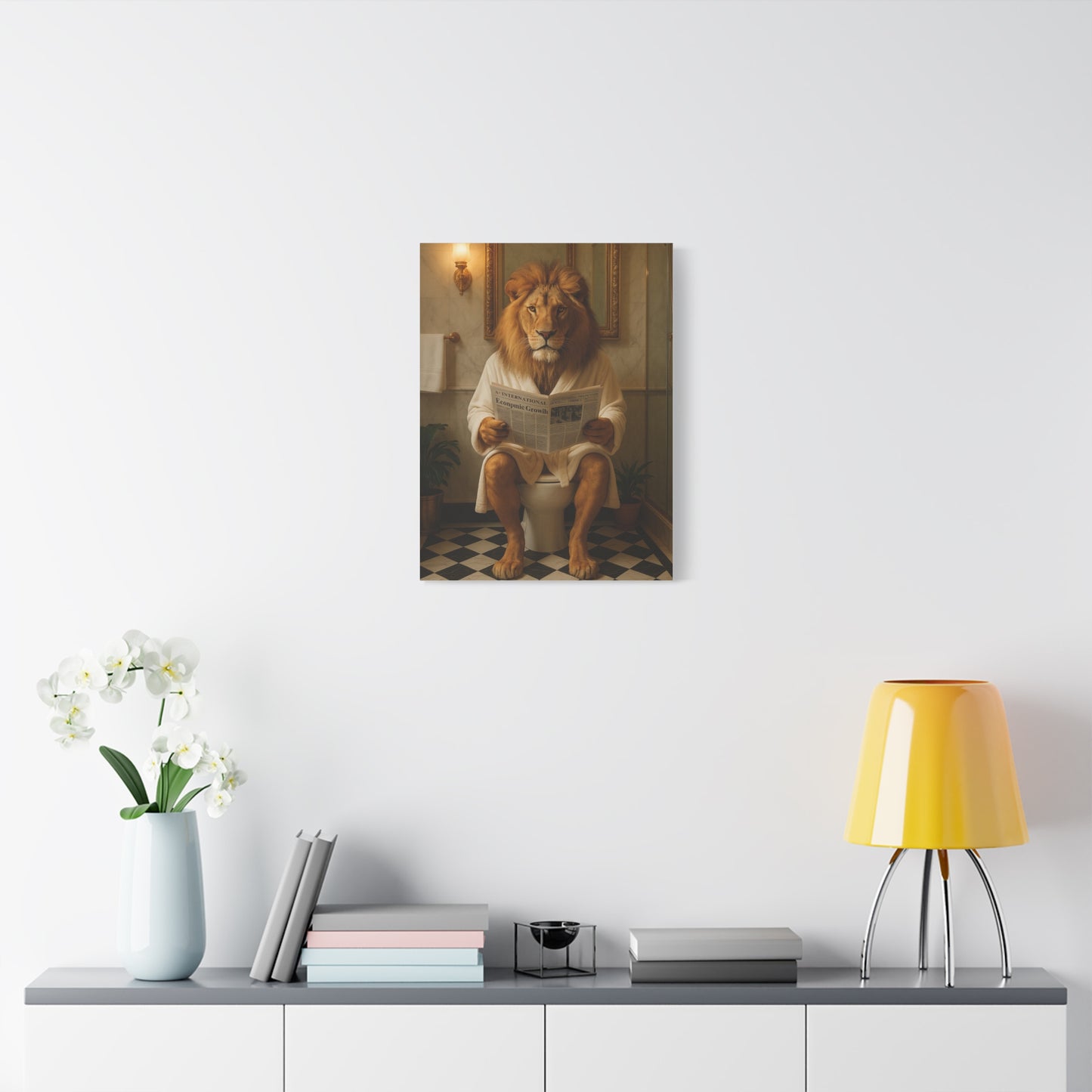 Whimsical Lion Canvas Art, Funny Home Decor, Gift for Animal Lovers, Unique Wall Art, Bathroom Wall Decor, Housewarming Gift