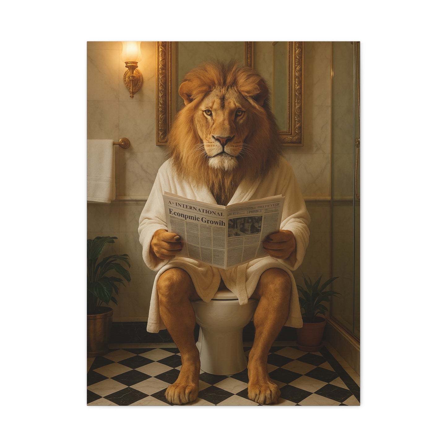Whimsical Lion Canvas Art, Funny Home Decor, Gift for Animal Lovers, Unique Wall Art, Bathroom Wall Decor, Housewarming Gift