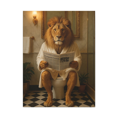 Whimsical Lion Canvas Art, Funny Home Decor, Gift for Animal Lovers, Unique Wall Art, Bathroom Wall Decor, Housewarming Gift