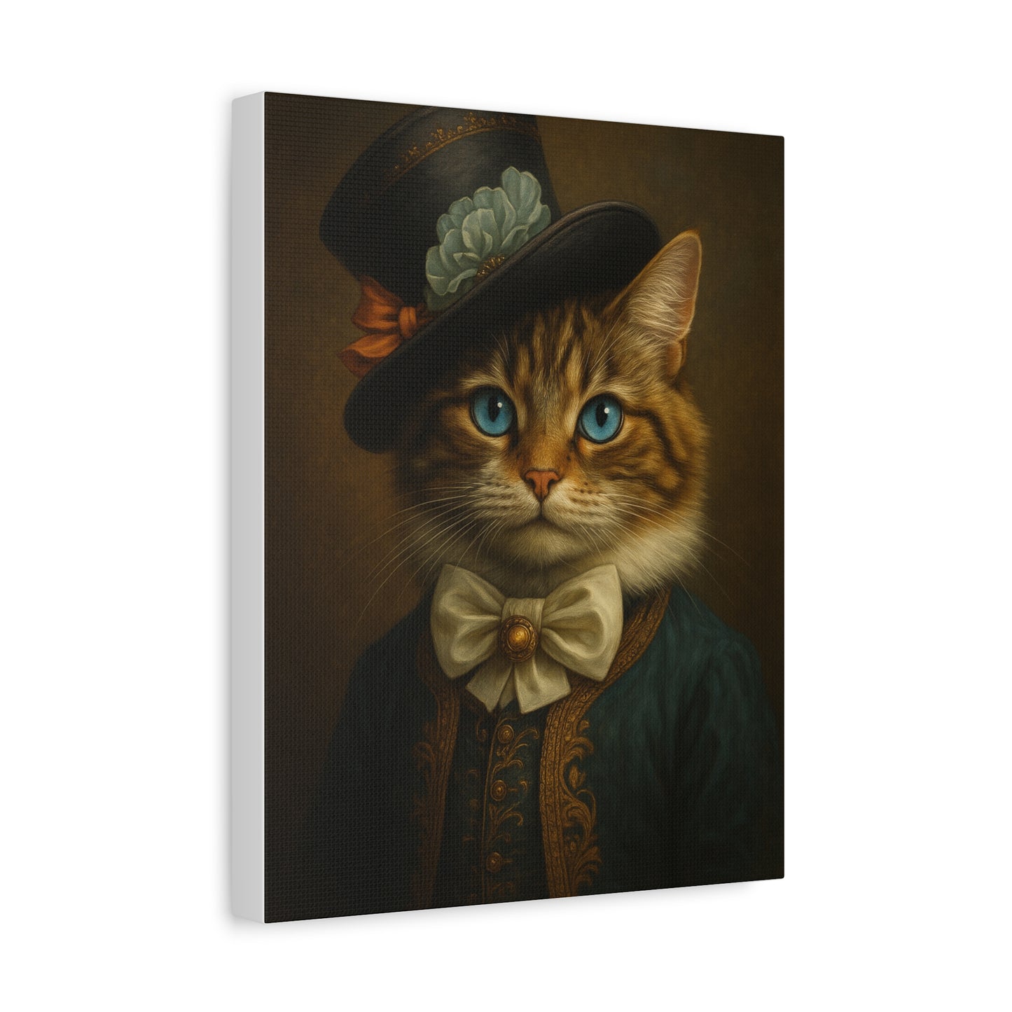 Canvas Wall Art, Whimsical Cat in Fancy Attire, Stretched Matte Canvas Print, Home Decor, Cat Lover Gift, Animal Artwork, Unique