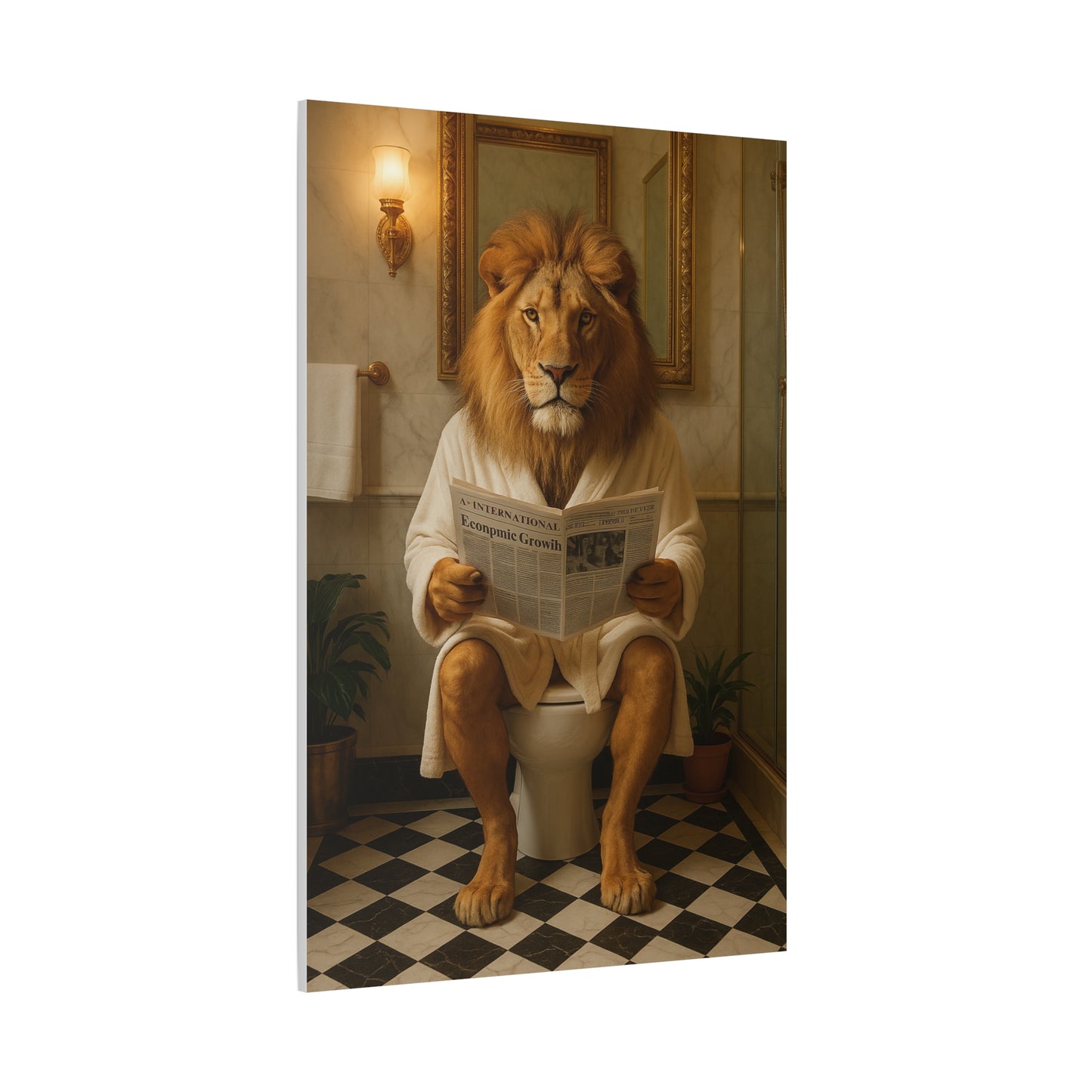 Whimsical Lion Canvas Art, Funny Home Decor, Gift for Animal Lovers, Unique Wall Art, Bathroom Wall Decor, Housewarming Gift