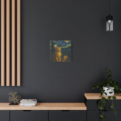 Canvas Print, Cat in Starry Night, Funny Cats, Colourful Vibrant, Matte Wall Art, Stretched Canvas, Home Decor, Gift for Cat Lovers