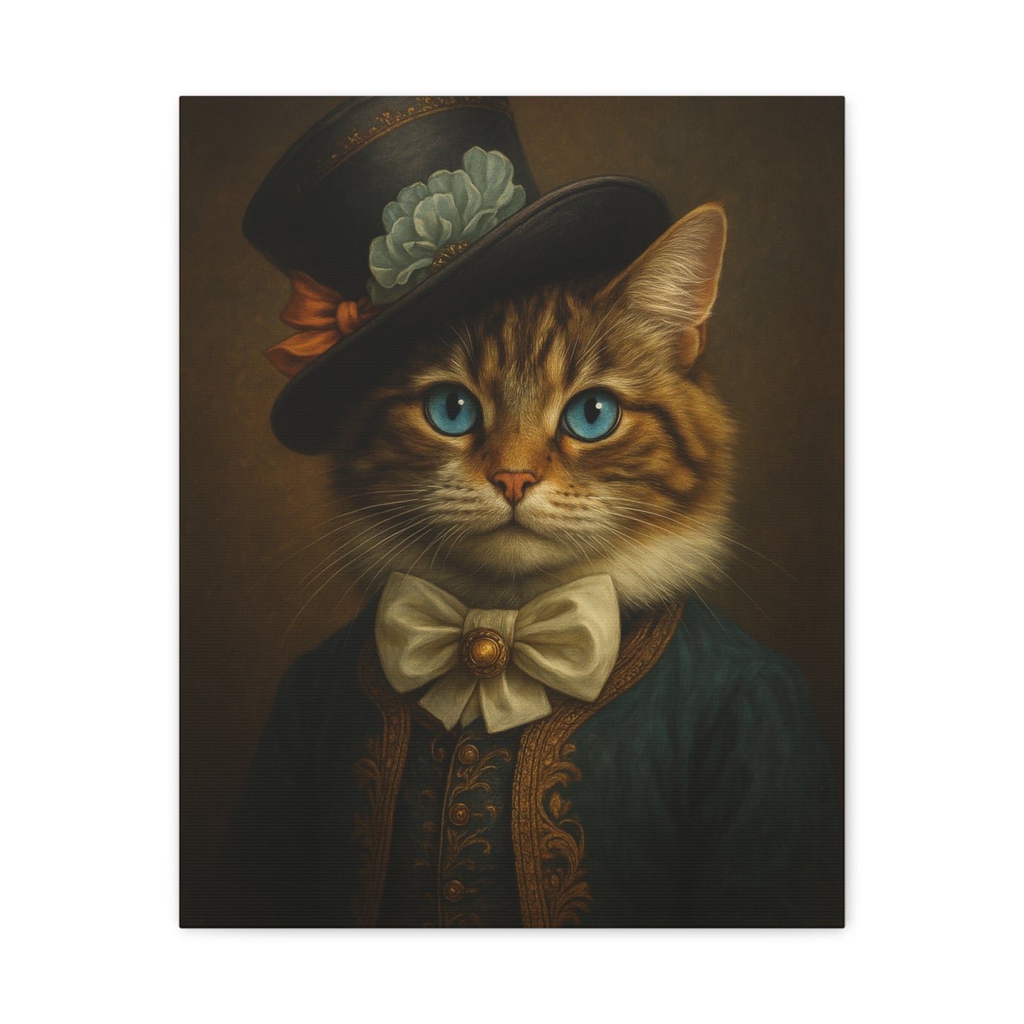 Canvas Wall Art, Whimsical Cat in Fancy Attire, Stretched Matte Canvas Print, Home Decor, Cat Lover Gift, Animal Artwork, Unique