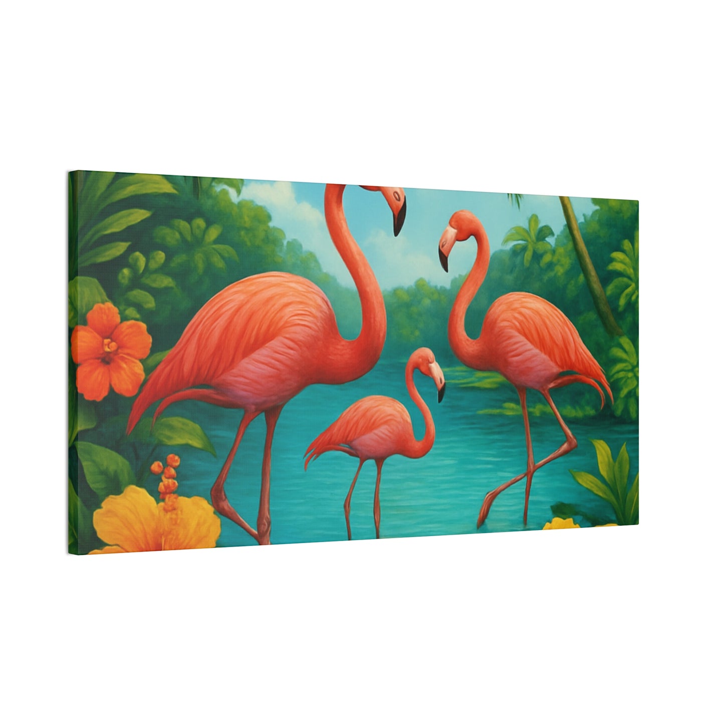 Canvas Wall Art, Tropical Flamingo Scene, Vibrant Nature Decor, Perfect for Living Room, Beach House, Birthday Gift