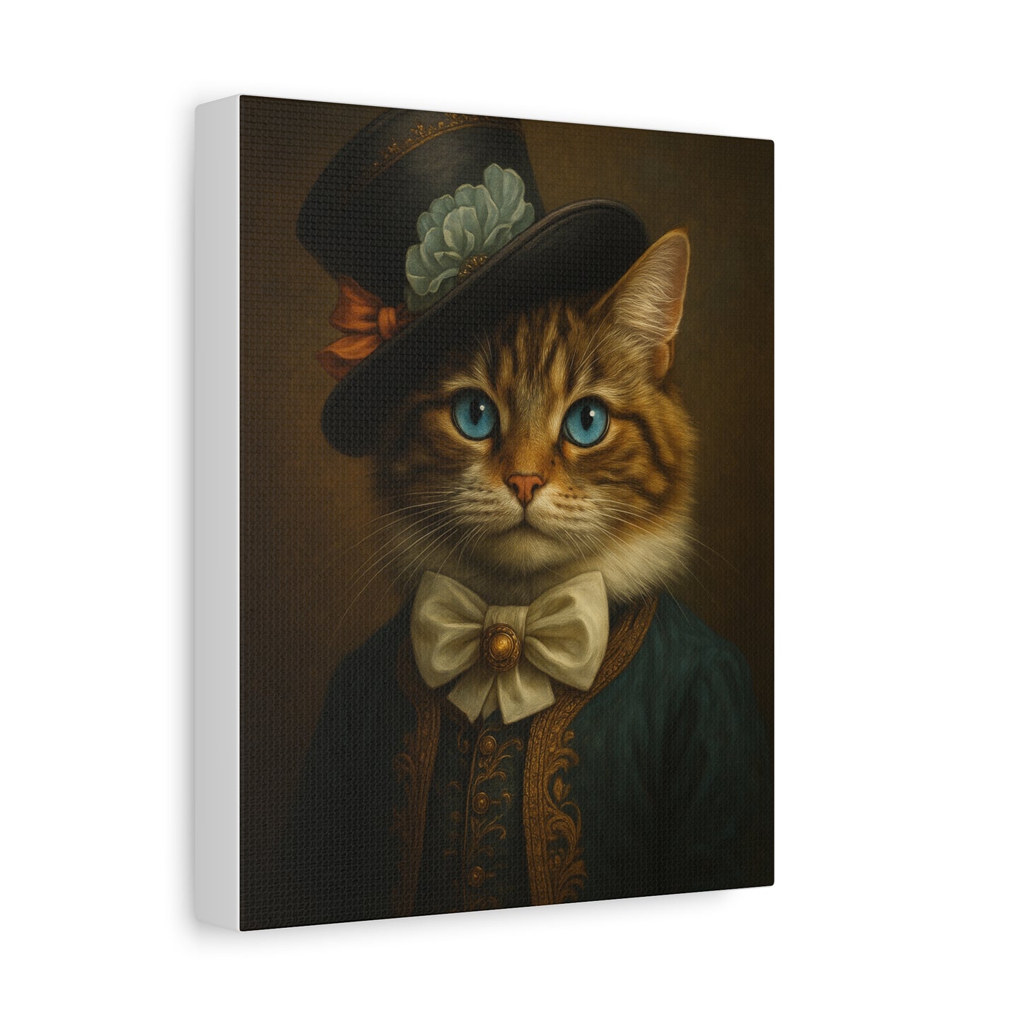 Canvas Wall Art, Whimsical Cat in Fancy Attire, Stretched Matte Canvas Print, Home Decor, Cat Lover Gift, Animal Artwork, Unique