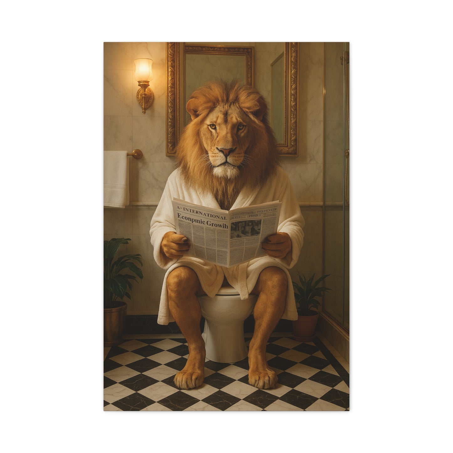 Whimsical Lion Canvas Art, Funny Home Decor, Gift for Animal Lovers, Unique Wall Art, Bathroom Wall Decor, Housewarming Gift