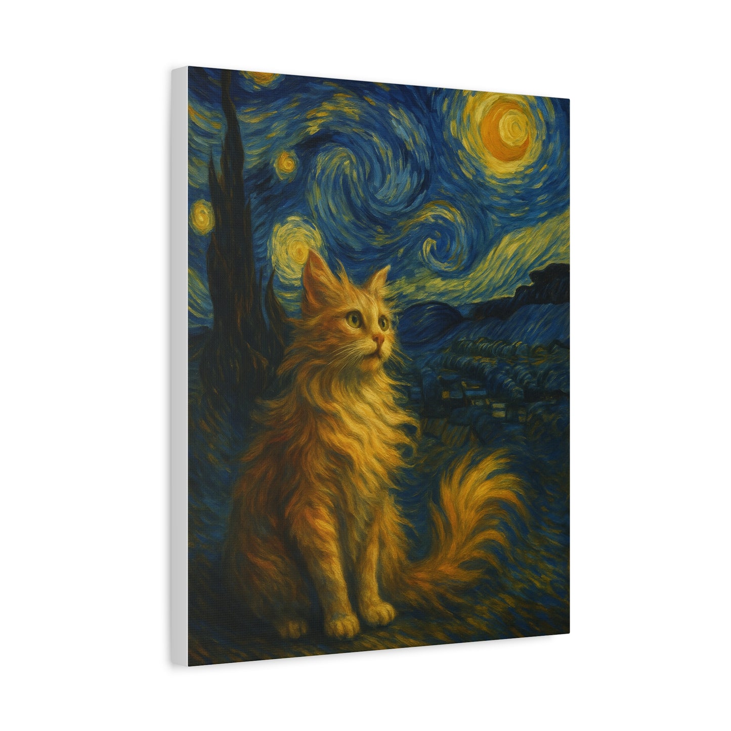 Canvas Print, Cat in Starry Night, Funny Cats, Colourful Vibrant, Matte Wall Art, Stretched Canvas, Home Decor, Gift for Cat Lovers