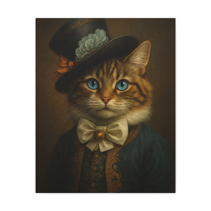Canvas Wall Art, Whimsical Cat in Fancy Attire, Stretched Matte Canvas Print, Home Decor, Cat Lover Gift, Animal Artwork, Unique