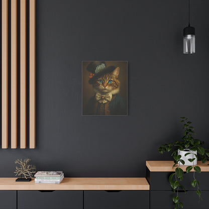 Canvas Wall Art, Whimsical Cat in Fancy Attire, Stretched Matte Canvas Print, Home Decor, Cat Lover Gift, Animal Artwork, Unique