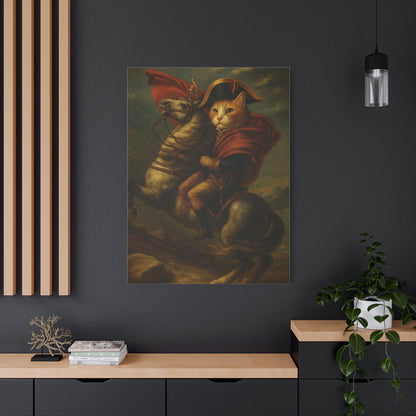 Cat Napoleon Crossing the Alps Decor, Whimsical Home Wall Art, Stretched Matte Canvas, 1 25 Inch, Cat Lover Gift, Funny Animal