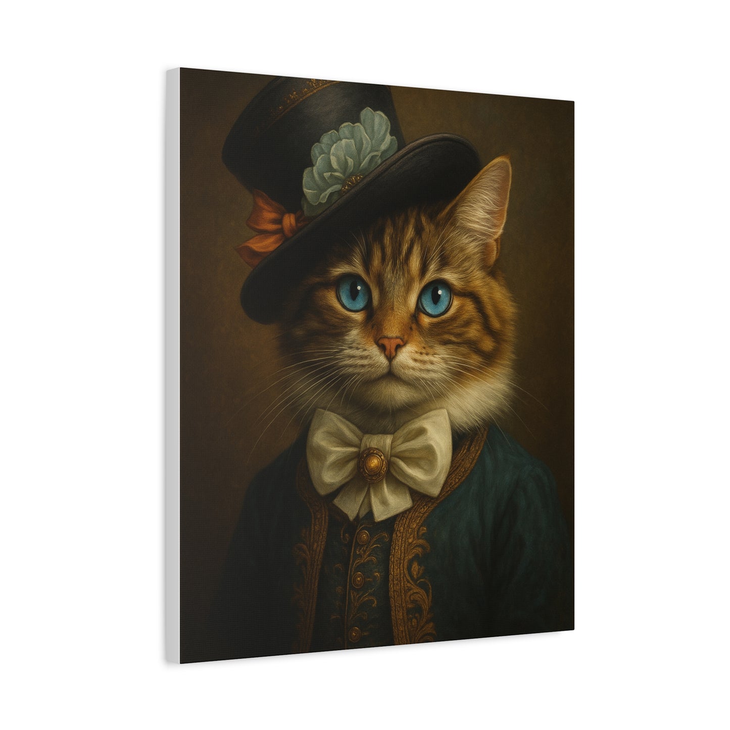 Canvas Wall Art, Whimsical Cat in Fancy Attire, Stretched Matte Canvas Print, Home Decor, Cat Lover Gift, Animal Artwork, Unique