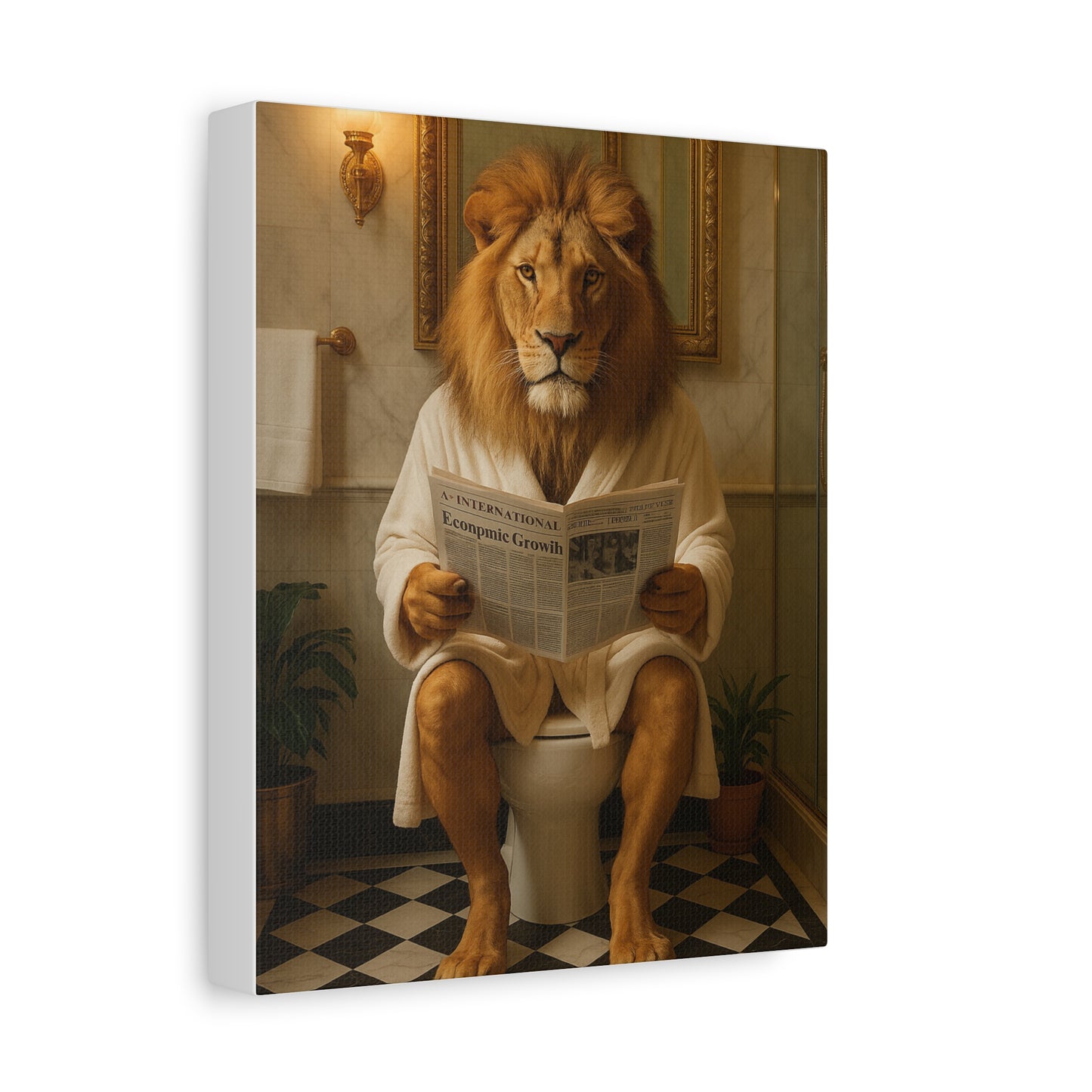 Whimsical Lion Canvas Art, Funny Home Decor, Gift for Animal Lovers, Unique Wall Art, Bathroom Wall Decor, Housewarming Gift