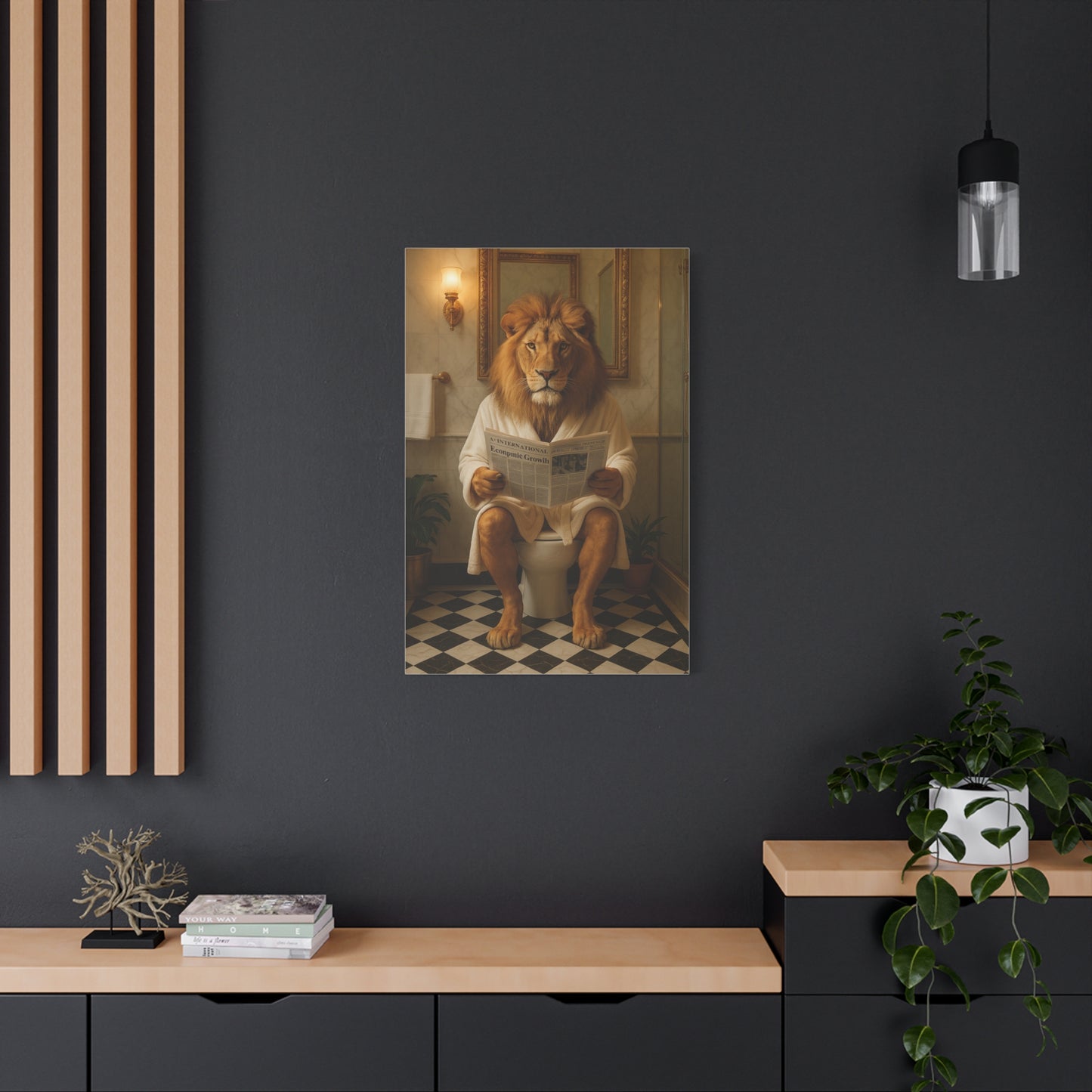 Whimsical Lion Canvas Art, Funny Home Decor, Gift for Animal Lovers, Unique Wall Art, Bathroom Wall Decor, Housewarming Gift