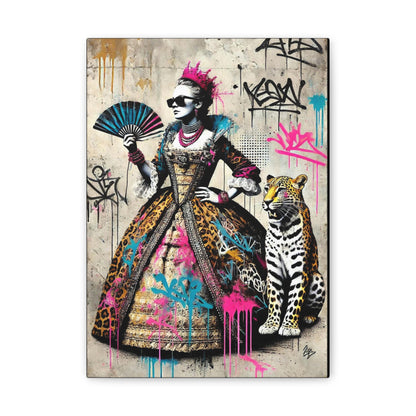 Canvas Print, Street Art Wall Decor, Graffiti Home Art, Queen with Fan, Leopard, Bohemian Decor, Urban Art Poster