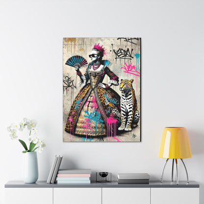 Canvas Print, Street Art Wall Decor, Graffiti Home Art, Queen with Fan, Leopard, Bohemian Decor, Urban Art Poster