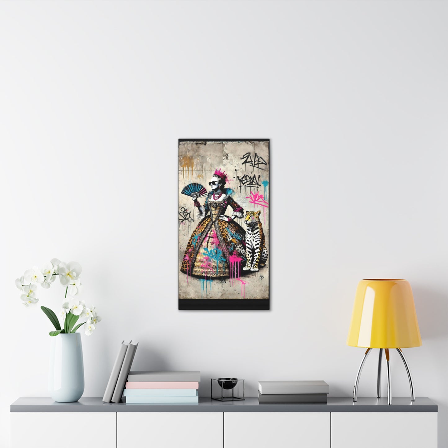 Canvas Print, Street Art Wall Decor, Graffiti Home Art, Queen with Fan, Leopard, Bohemian Decor, Urban Art Poster