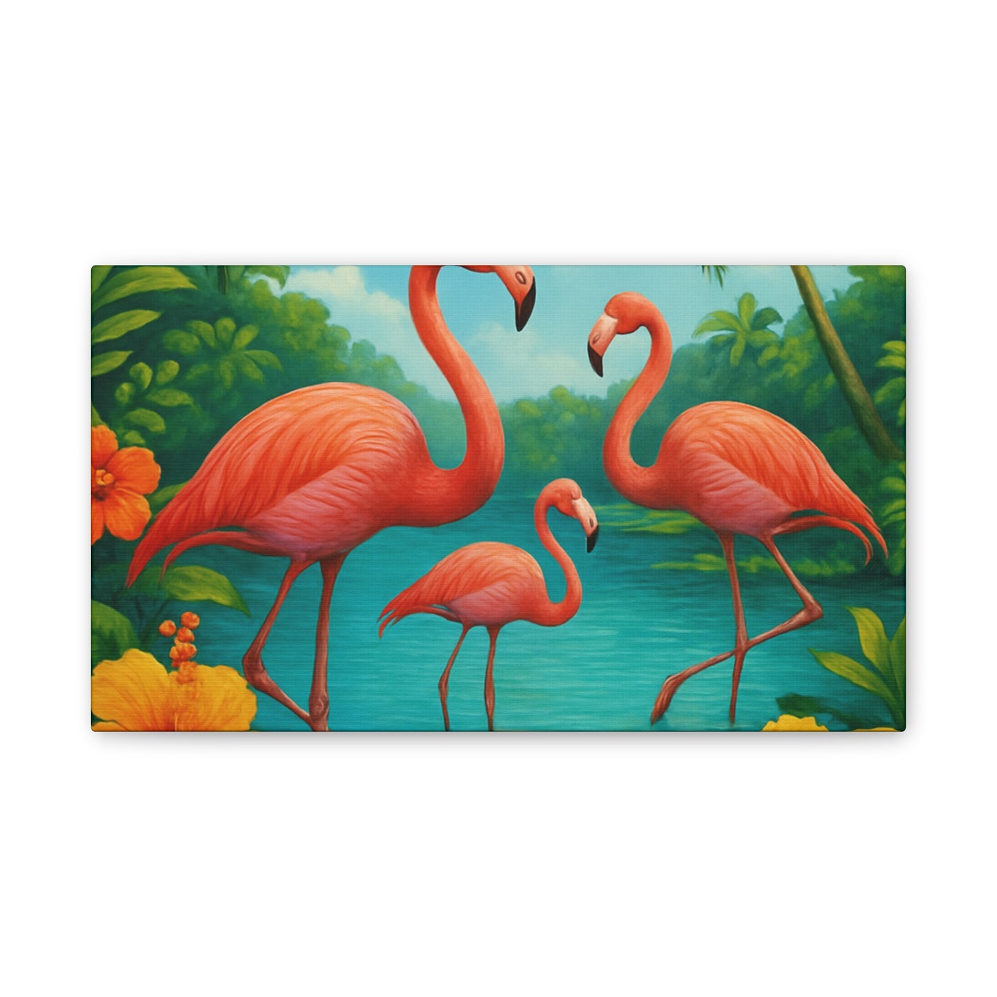 Canvas Wall Art, Tropical Flamingo Scene, Vibrant Nature Decor, Perfect for Living Room, Beach House, Birthday Gift