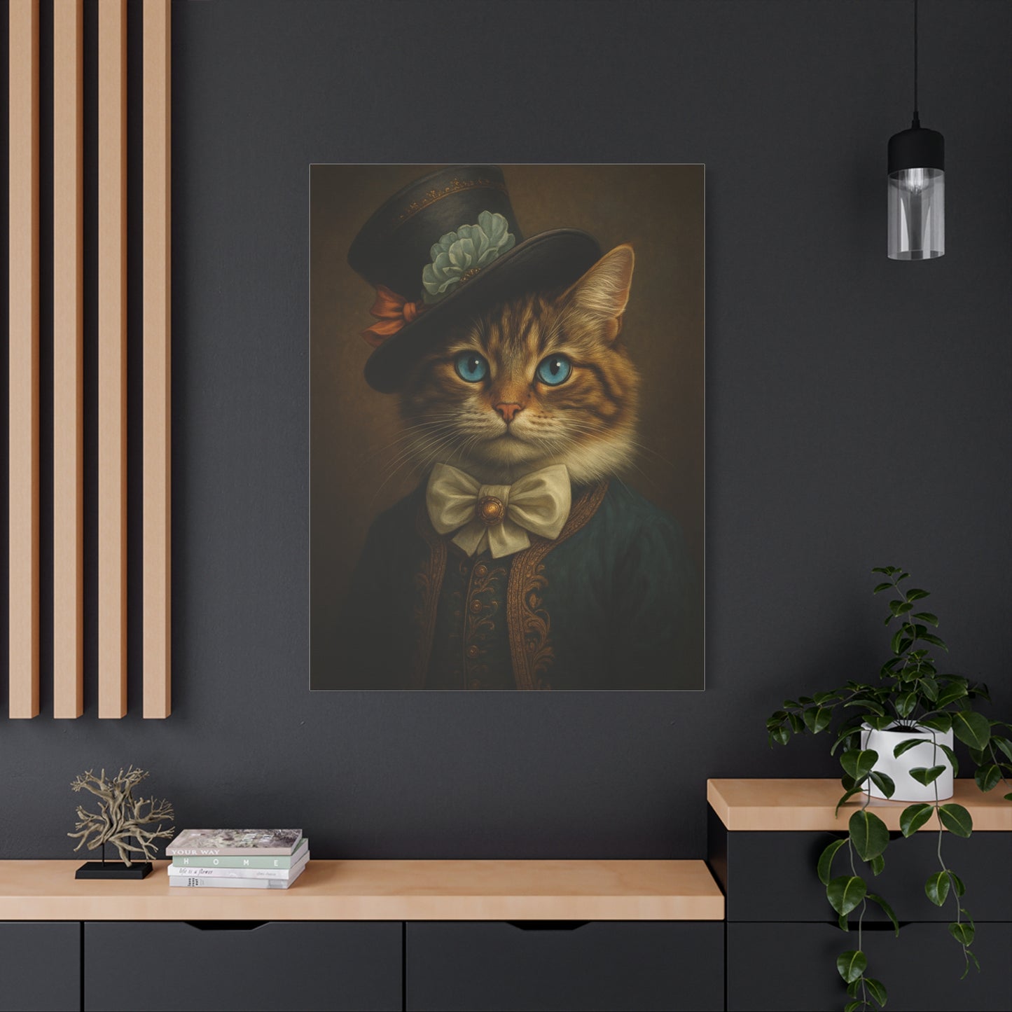 Canvas Wall Art, Whimsical Cat in Fancy Attire, Stretched Matte Canvas Print, Home Decor, Cat Lover Gift, Animal Artwork, Unique