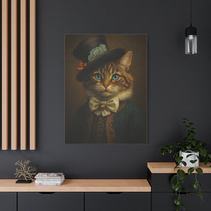 Canvas Wall Art, Whimsical Cat in Fancy Attire, Stretched Matte Canvas Print, Home Decor, Cat Lover Gift, Animal Artwork, Unique