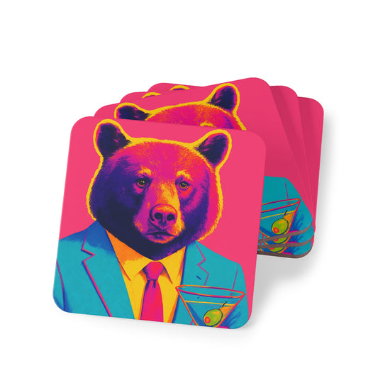 Colorful Bear Coasters, Funny Drink Coasters, Unique Home Decor, Gift for Animal Lovers, Party Accessories, Barware