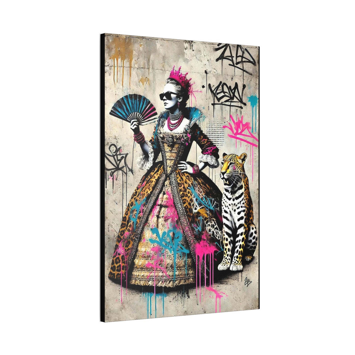 Canvas Print, Street Art Wall Decor, Graffiti Home Art, Queen with Fan, Leopard, Bohemian Decor, Urban Art Poster