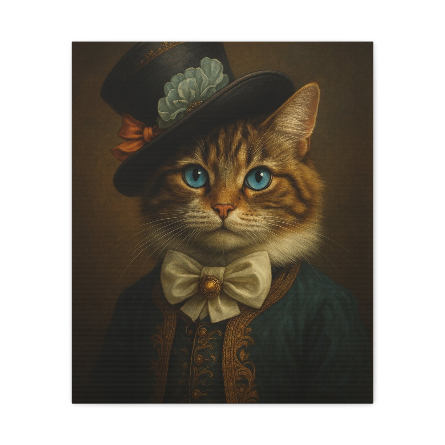 Canvas Wall Art, Whimsical Cat in Fancy Attire, Stretched Matte Canvas Print, Home Decor, Cat Lover Gift, Animal Artwork, Unique