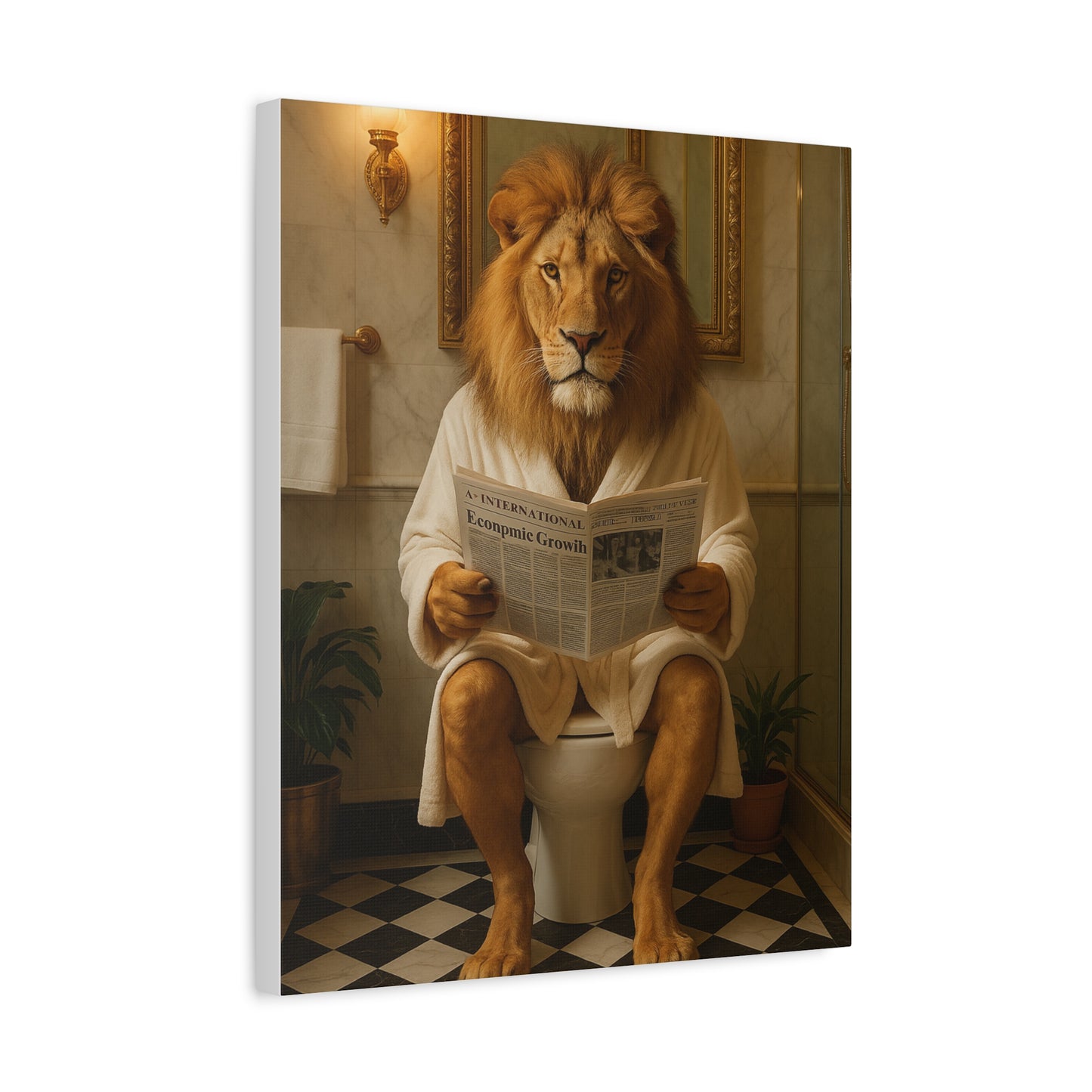 Whimsical Lion Canvas Art, Funny Home Decor, Gift for Animal Lovers, Unique Wall Art, Bathroom Wall Decor, Housewarming Gift