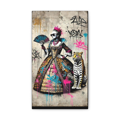 Canvas Print, Street Art Wall Decor, Graffiti Home Art, Queen with Fan, Leopard, Bohemian Decor, Urban Art Poster