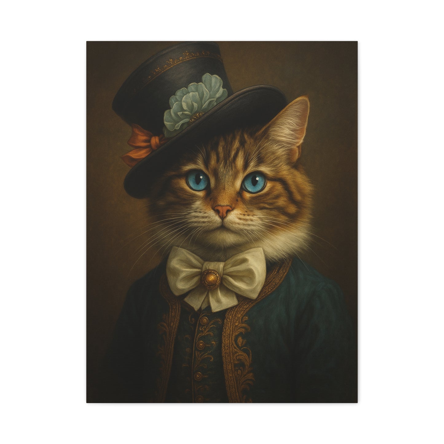 Canvas Wall Art, Whimsical Cat in Fancy Attire, Stretched Matte Canvas Print, Home Decor, Cat Lover Gift, Animal Artwork, Unique