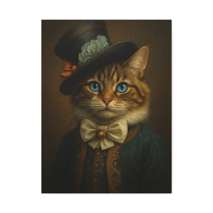 Canvas Wall Art, Whimsical Cat in Fancy Attire, Stretched Matte Canvas Print, Home Decor, Cat Lover Gift, Animal Artwork, Unique