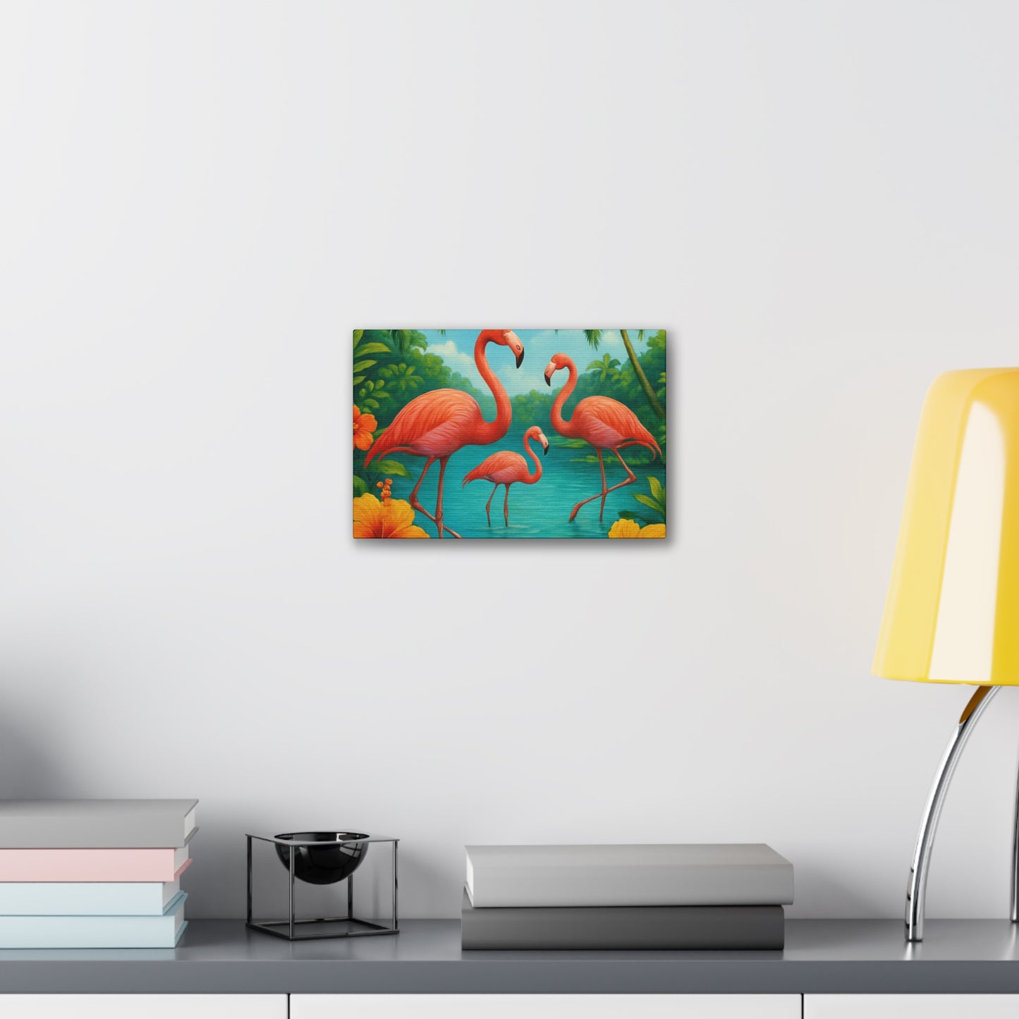 Canvas Wall Art, Tropical Flamingo Scene, Vibrant Nature Decor, Perfect for Living Room, Beach House, Birthday Gift
