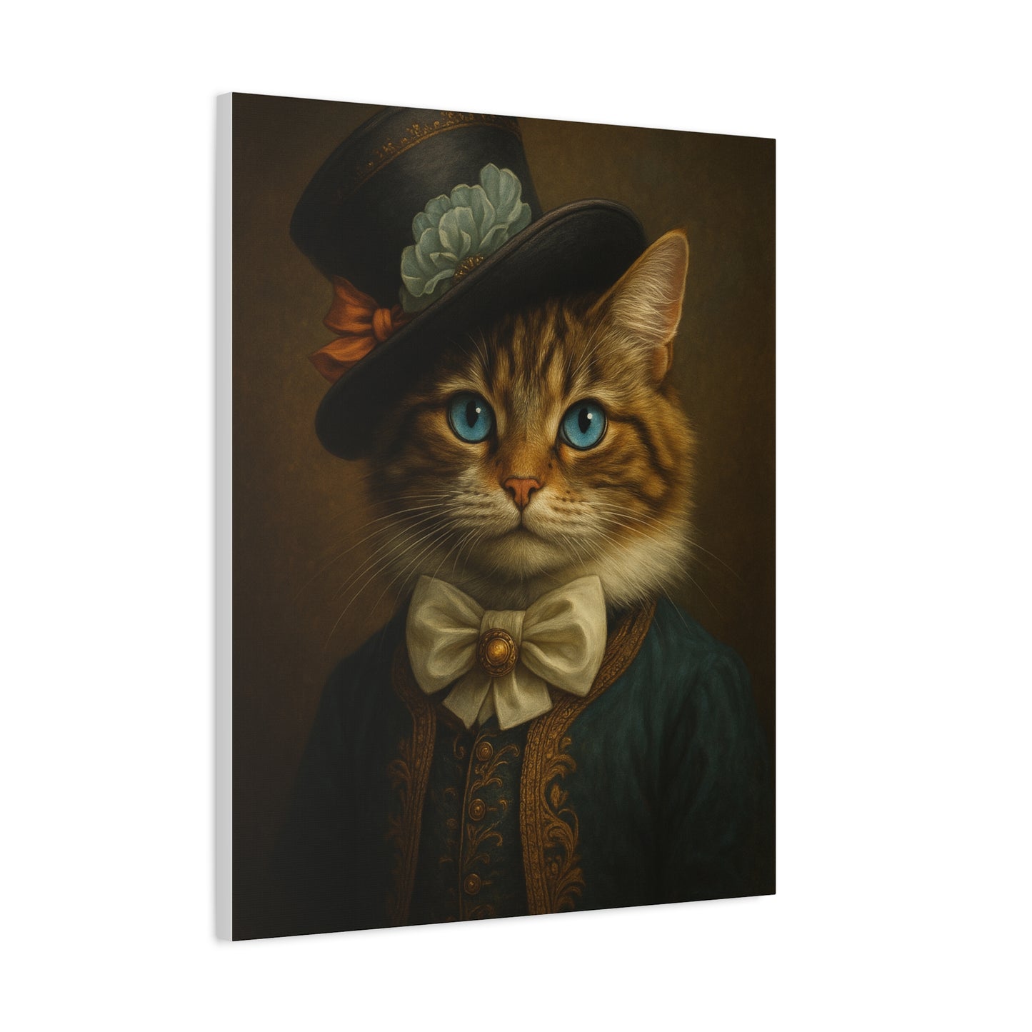Canvas Wall Art, Whimsical Cat in Fancy Attire, Stretched Matte Canvas Print, Home Decor, Cat Lover Gift, Animal Artwork, Unique