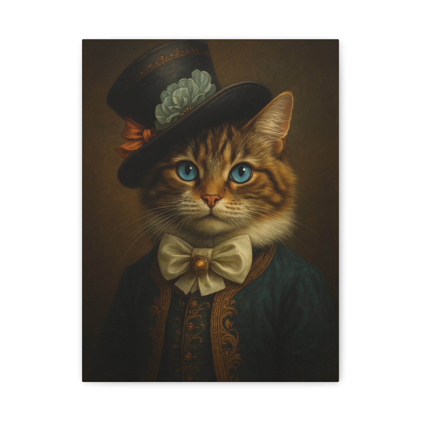 Canvas Wall Art, Whimsical Cat in Fancy Attire, Stretched Matte Canvas Print, Home Decor, Cat Lover Gift, Animal Artwork, Unique