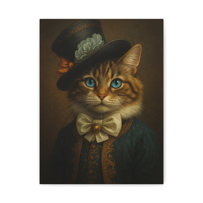 Canvas Wall Art, Whimsical Cat in Fancy Attire, Stretched Matte Canvas Print, Home Decor, Cat Lover Gift, Animal Artwork, Unique