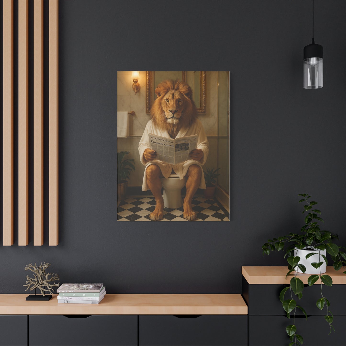 Whimsical Lion Canvas Art, Funny Home Decor, Gift for Animal Lovers, Unique Wall Art, Bathroom Wall Decor, Housewarming Gift