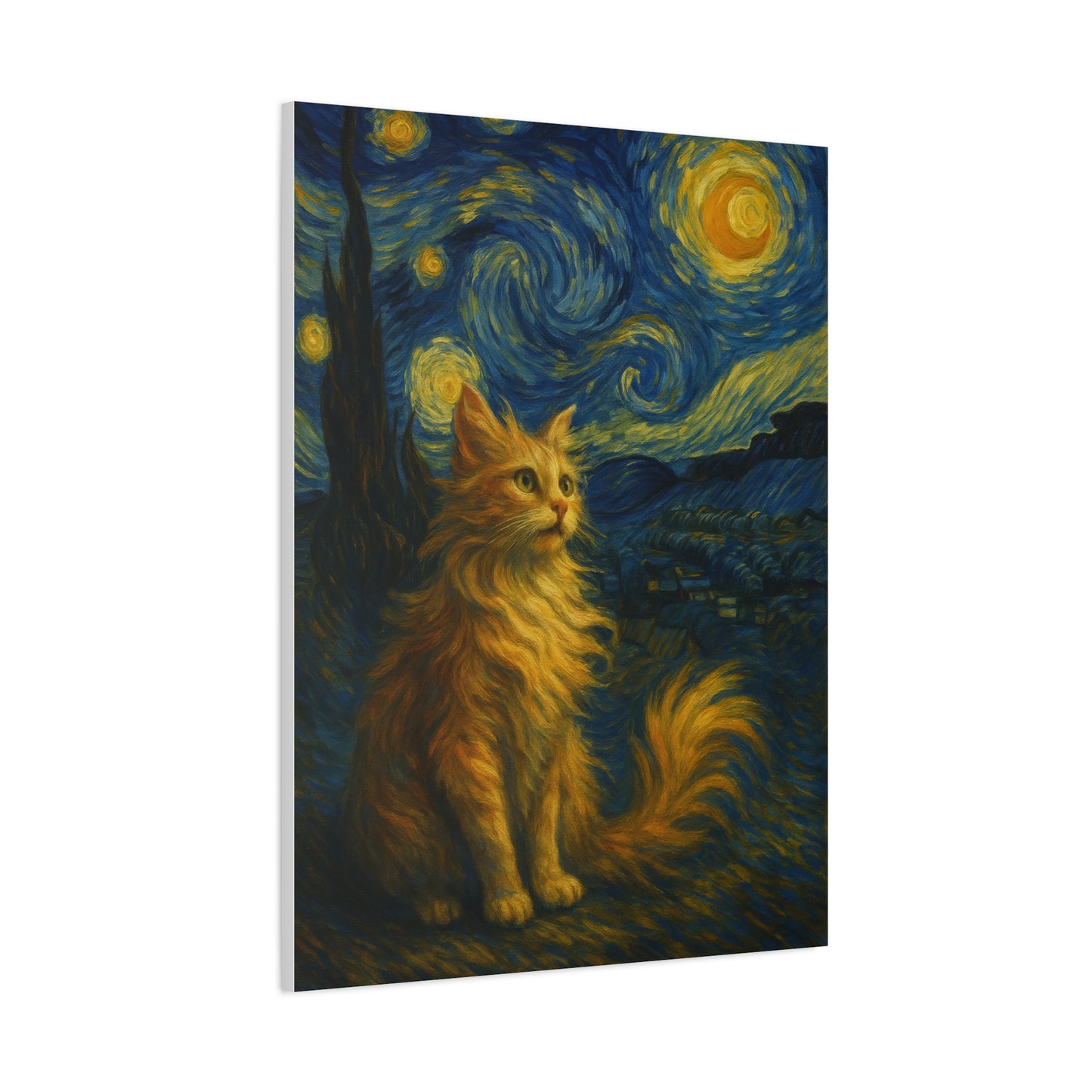 Canvas Print, Cat in Starry Night, Funny Cats, Colourful Vibrant, Matte Wall Art, Stretched Canvas, Home Decor, Gift for Cat Lovers
