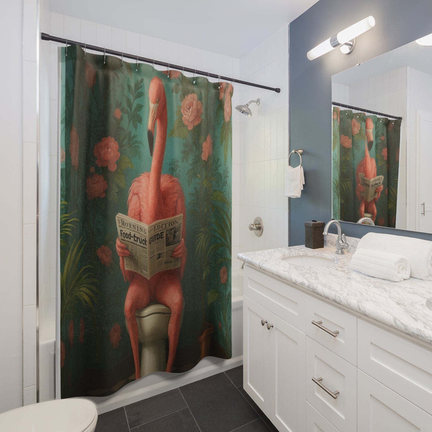 Whimsical Flamingo Shower Curtains with Vibrant Floral Design for Bathroom Decor, Fun Gift for Bird Lovers, Unique Home Accessory