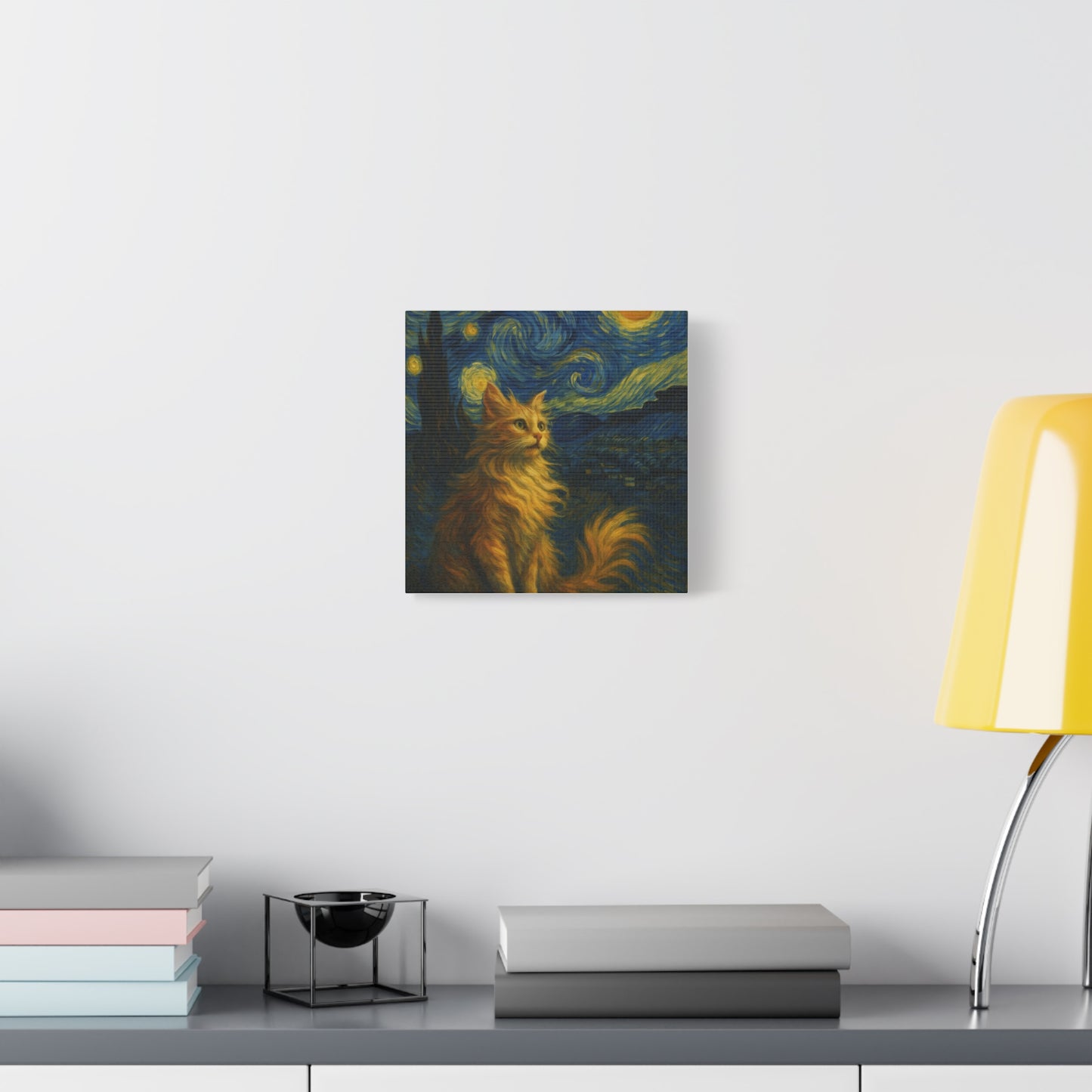 Canvas Print, Cat in Starry Night, Funny Cats, Colourful Vibrant, Matte Wall Art, Stretched Canvas, Home Decor, Gift for Cat Lovers