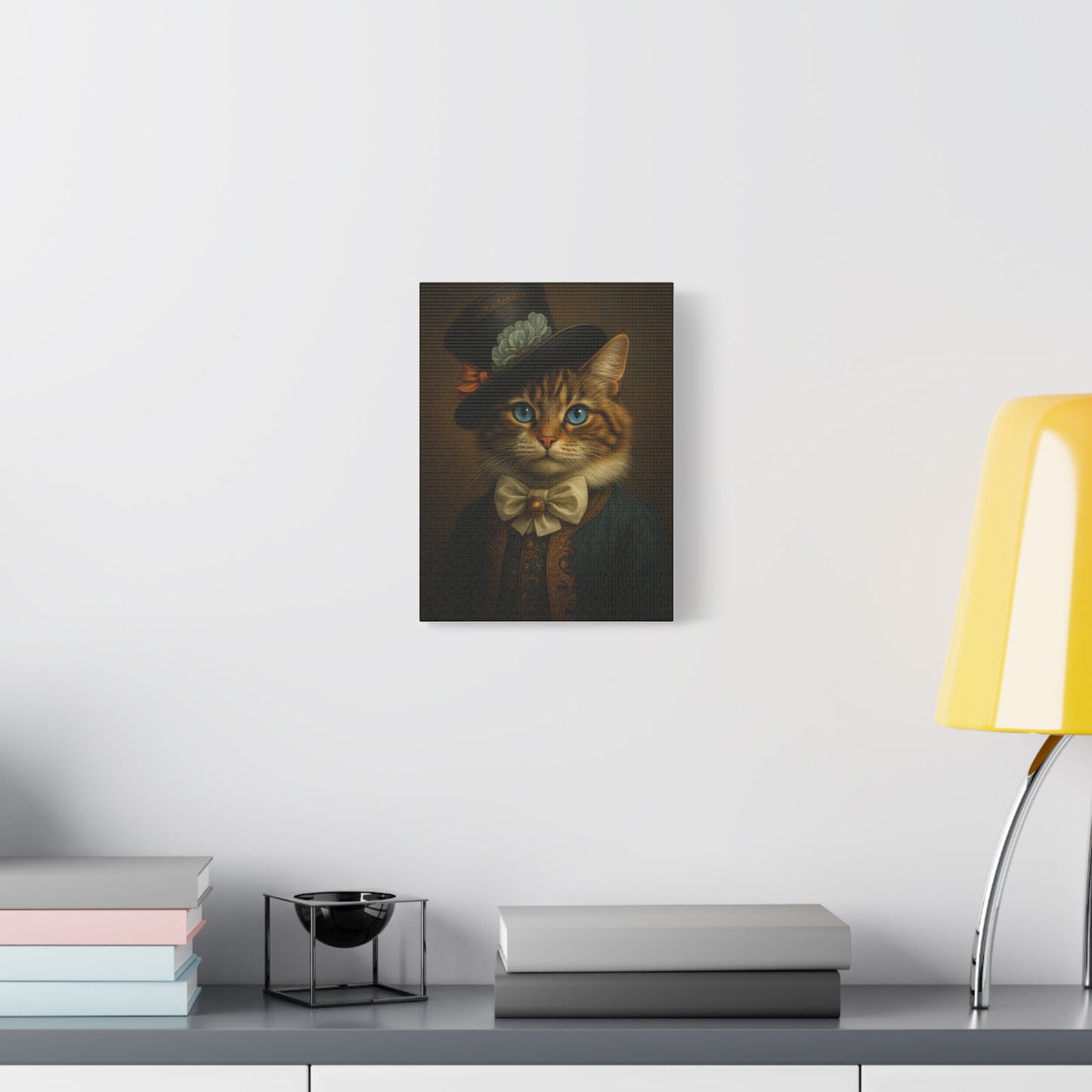 Canvas Wall Art, Whimsical Cat in Fancy Attire, Stretched Matte Canvas Print, Home Decor, Cat Lover Gift, Animal Artwork, Unique