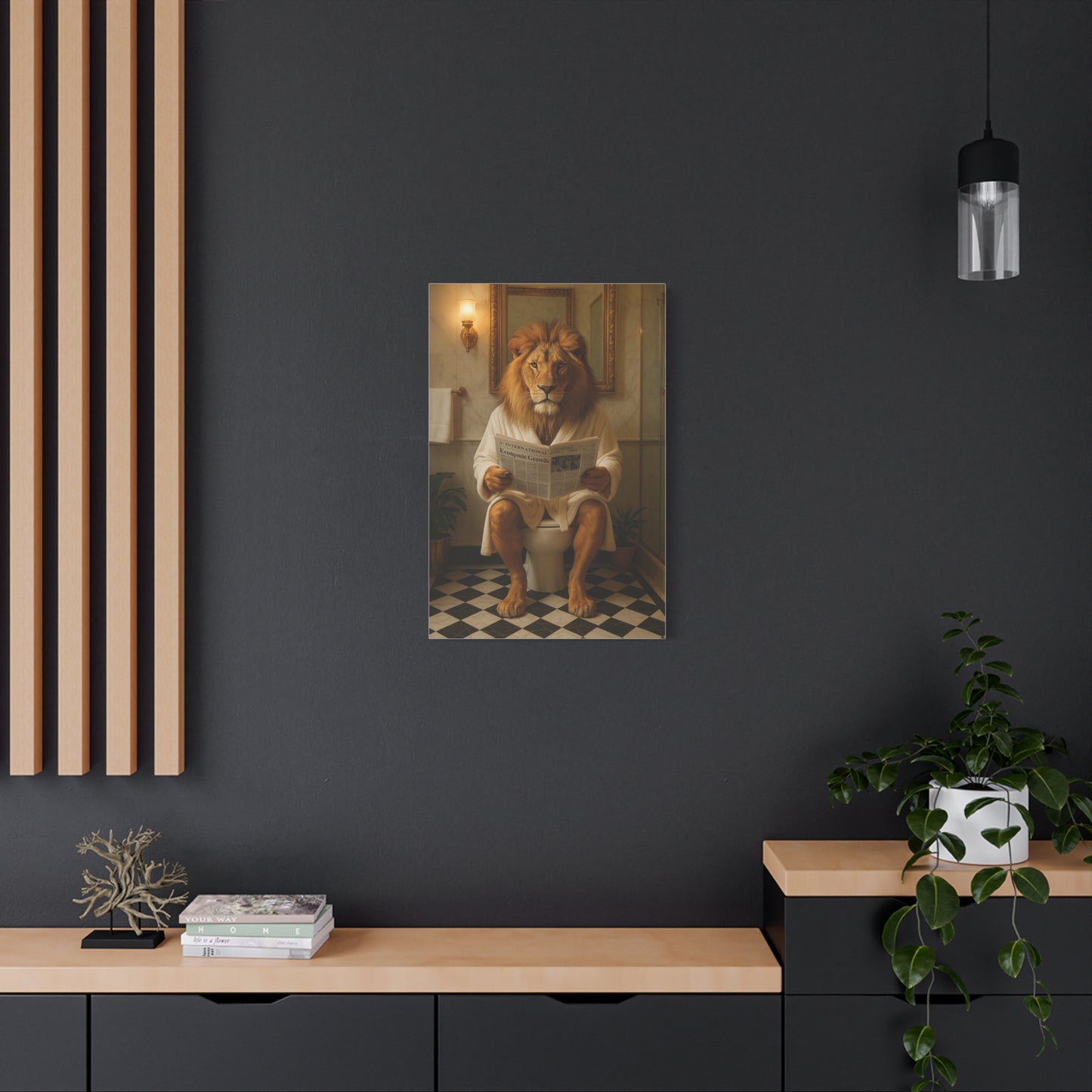 Whimsical Lion Canvas Art, Funny Home Decor, Gift for Animal Lovers, Unique Wall Art, Bathroom Wall Decor, Housewarming Gift